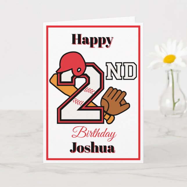 Baseball theme Happy 2nd Sport Birthday Greeting Card (Small Plant)