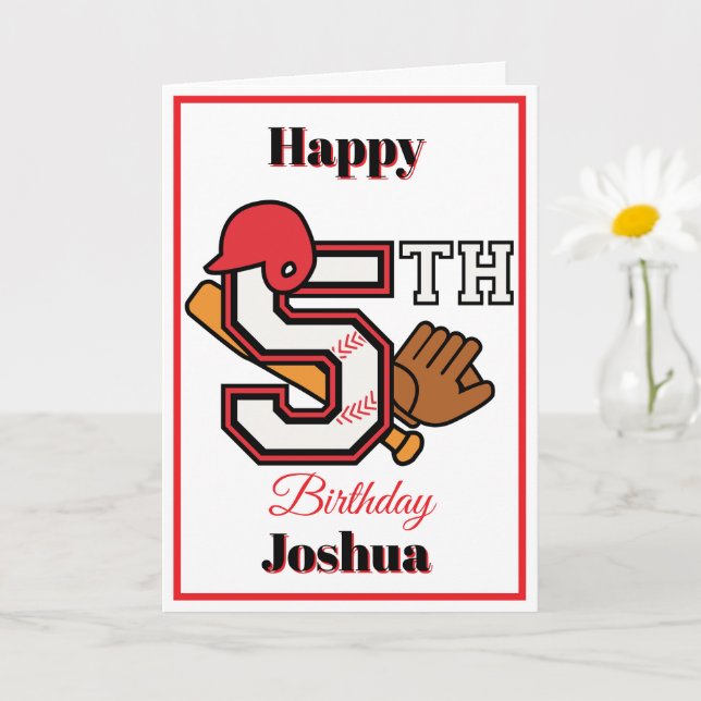 Baseball theme Happy 5th Sport Birthday Greeting Card (Small Plant)