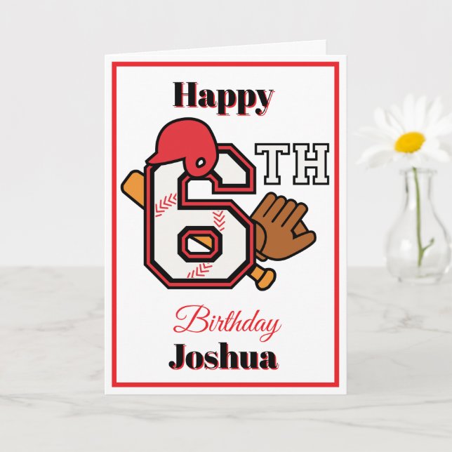 Baseball theme Happy 6th Sport Birthday Greeting Card (Small Plant)