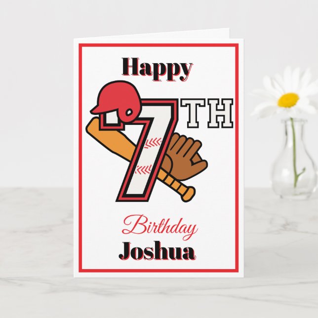 Baseball theme Happy 7th Sport Birthday Greeting Card (Small Plant)