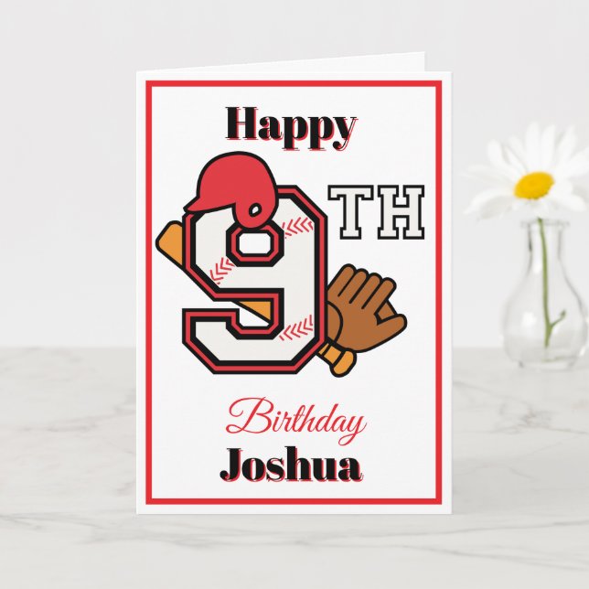 Baseball theme Happy 9th Sport Birthday Greeting Card (Small Plant)