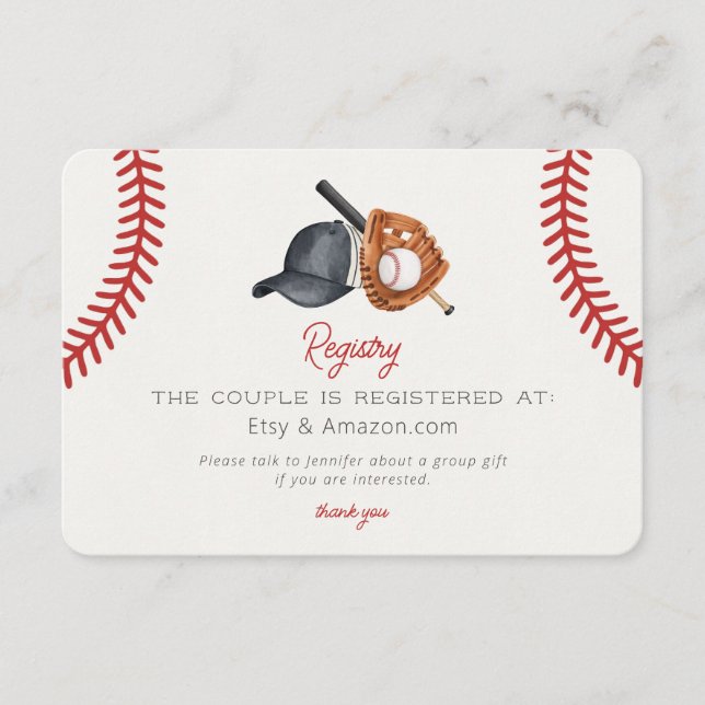 Baseball Theme Home Run Bridal Shower Registry Enclosure Card (Front)