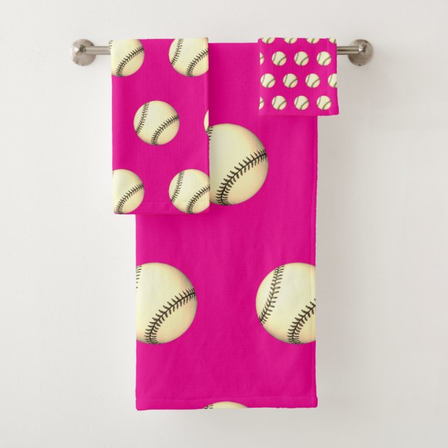 Baseball Theme Hot Pink Bath Towel Set (Insitu)
