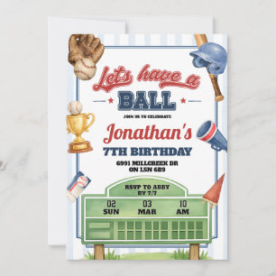 Baseball Theme Let's Have a Ball Birthday Invitation
