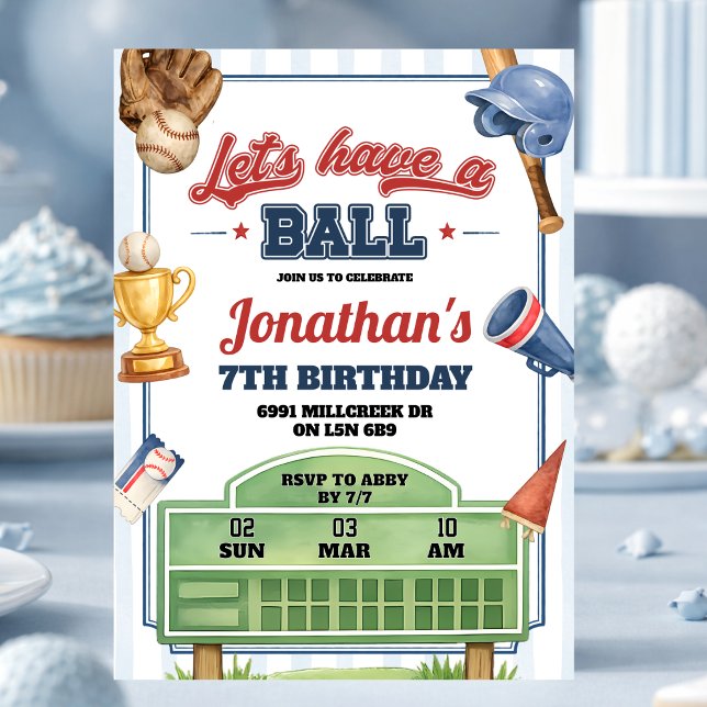 Baseball Theme Let's Have a Ball Birthday Invitation (Creator Uploaded)