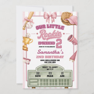 Baseball Theme Our Little Rookie Girl Birthday Invitation