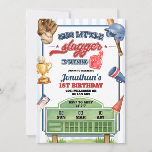 Baseball Theme Our Little Slugger First Birthday Invitation