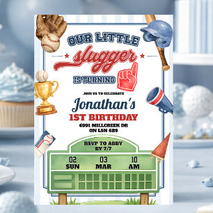 Baseball Theme Our Little Slugger First Birthday Invitation