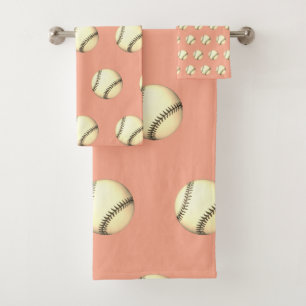 Baseball Theme Peach Bath Towel Set
