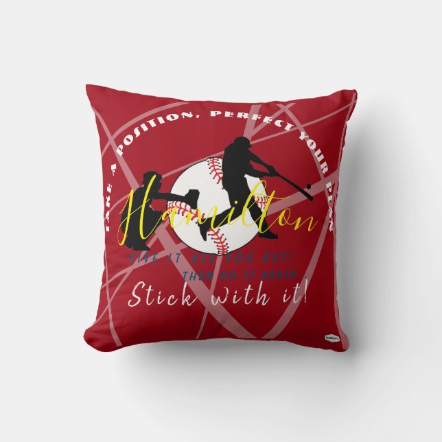 Baseball Theme Personalized Pillow HAMbyWG Red (Front)