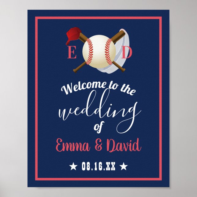 Baseball Theme Sports Wedding Navy Blue Welcome Poster (Front)