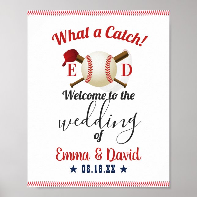 Baseball Theme Sports Wedding Welcome Poster (Front)