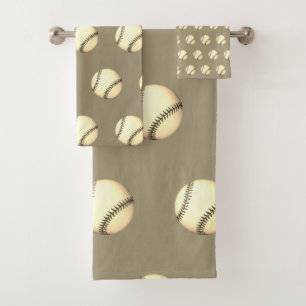 Baseball Theme Taupe Bath Towel Set