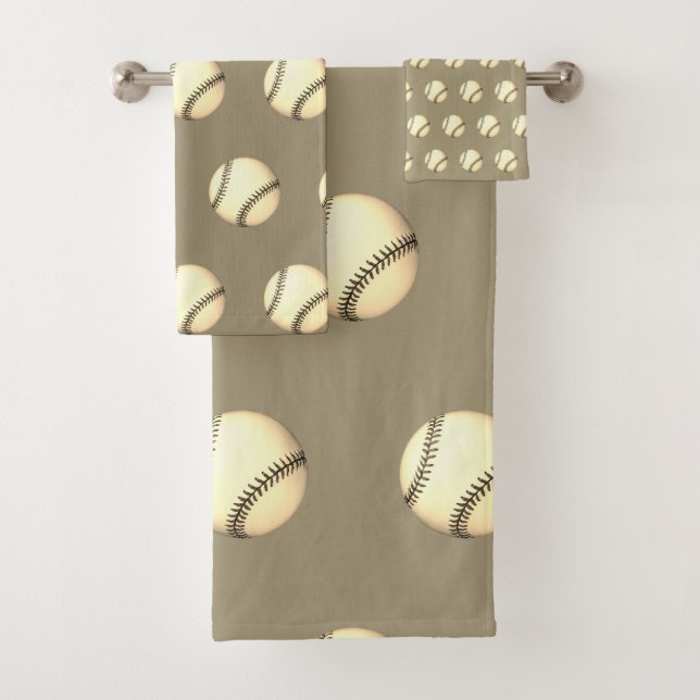 Baseball Theme Taupe Bath Towel Set (Insitu)