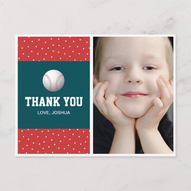Baseball theme thank you postcard for boys (Front)