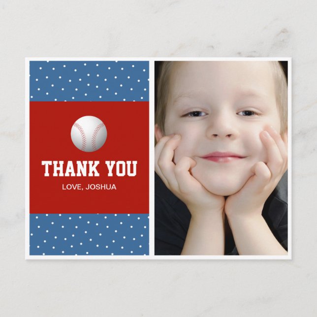 Baseball theme thank you postcard for boys (Front)