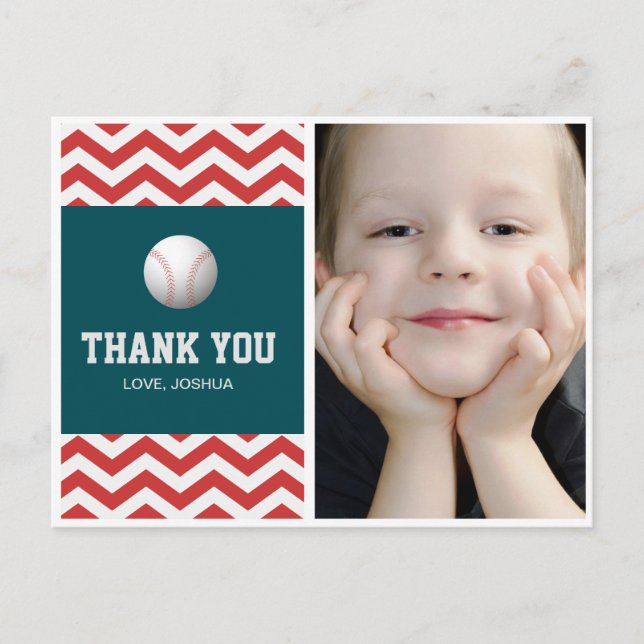 Baseball theme thank you postcard for boys (Front)