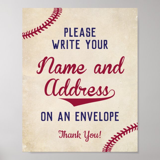 Baseball Theme Write Your Name Address on Envelope Poster (Front)