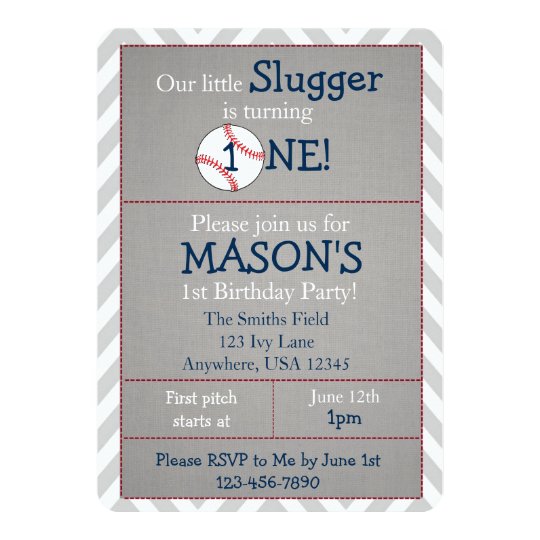 Baseball Themed 1st Birthday Party Invitation