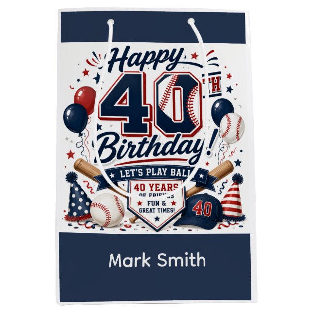  Baseball-themed 40th birthday Medium Gift Bag (Front)