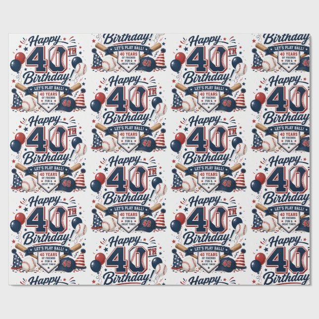  Baseball-themed 40th birthday Wrapping Paper (Flat)