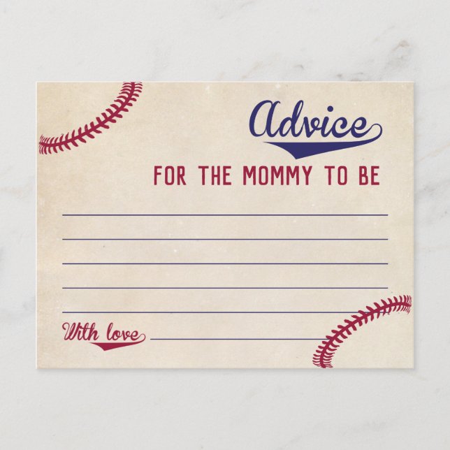 Baseball Themed Baby Shower Advice for Mom Cards (Front)