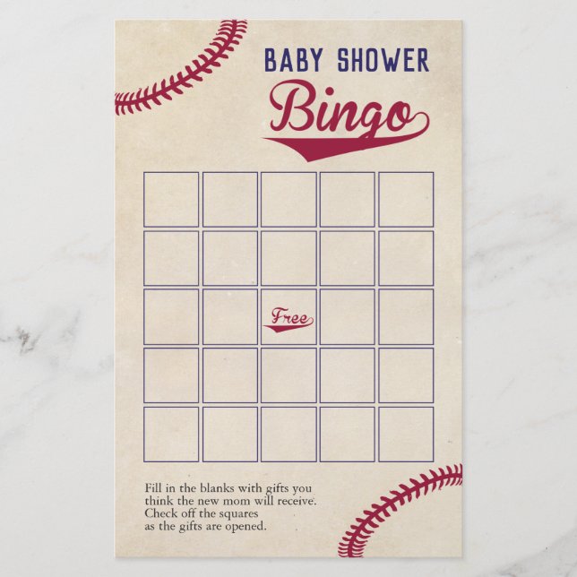 Baseball Themed Baby Shower Bingo Game Flyer (Front)