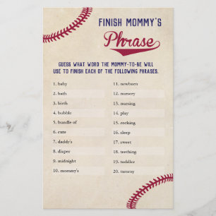 Baseball Themed Baby Shower Finish Mommy's Phrase Flyer