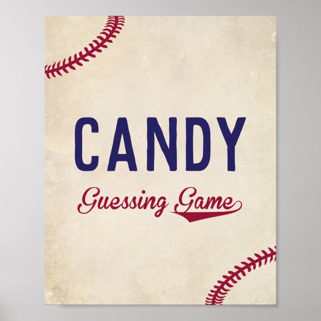 Baseball Themed Baby Shower Guess How Many Sign (Front)