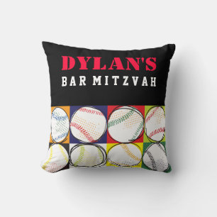 Baseball Themed Bar Mitzvah Sign-In Memory Board C Throw Pillow