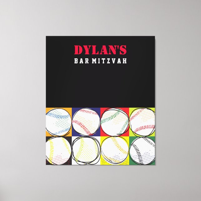 Baseball Themed Bar Mitzvah Sign-In Memory Board Canvas Print (Front)