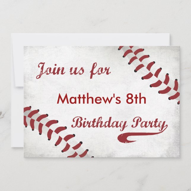 Baseball Themed Birthday Party Invitation (Front)