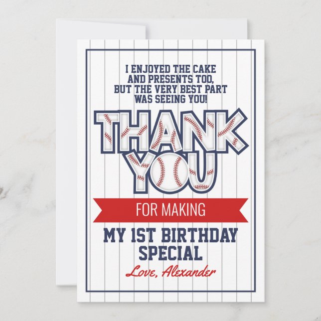 Baseball themed birthday thank you card (Front)