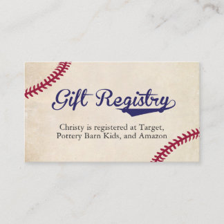 Baseball Themed Gift Registry Insert Cards