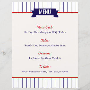 Baseball Themed Party Menu
