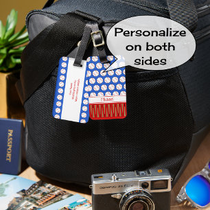 Baseball themed pattern custom name luggage tag