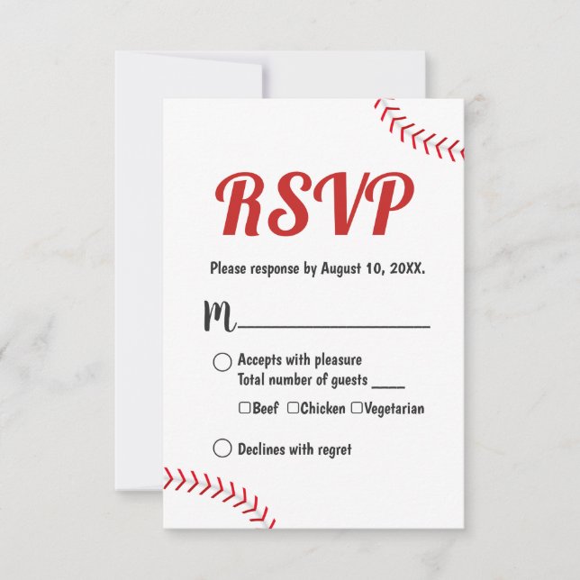 Baseball Themed Sports Wedding RSVP Response (Front)