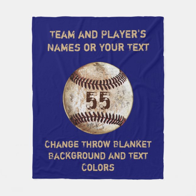 Baseball Throw Blanket with Your TEXT and COLORS (Front)