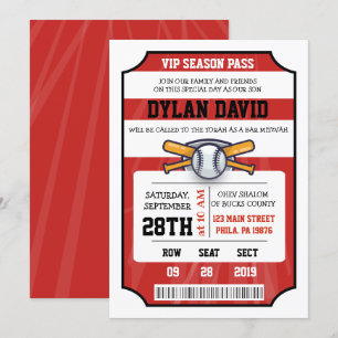 BASEBALL TICKET Bar Bat Mitzvah Invitation