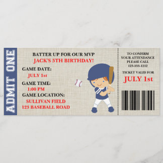 Baseball ticket birthday invitation customizable