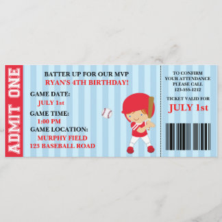 Baseball ticket birthday invitation customizable