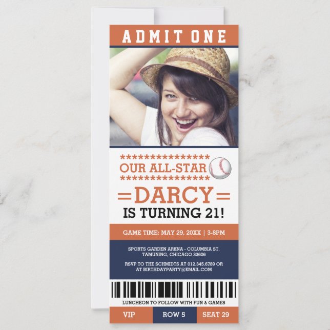Baseball Ticket Birthday Invites (Front)