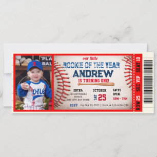 Baseball ticket red theme birthday With photo  Invitation
