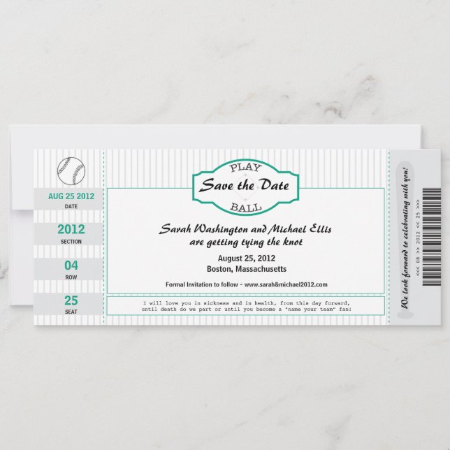 Baseball Ticket Save the Date (Front)