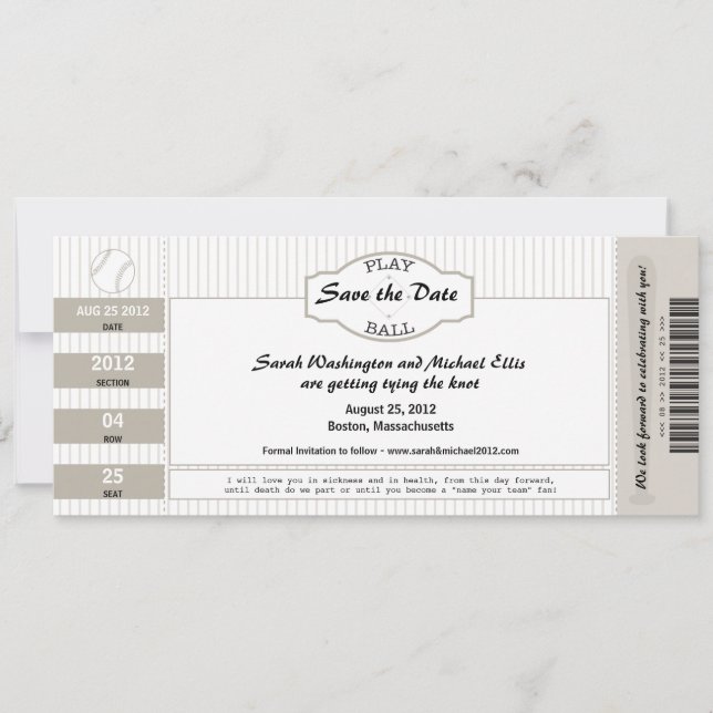 Baseball Ticket Save the Date (Front)