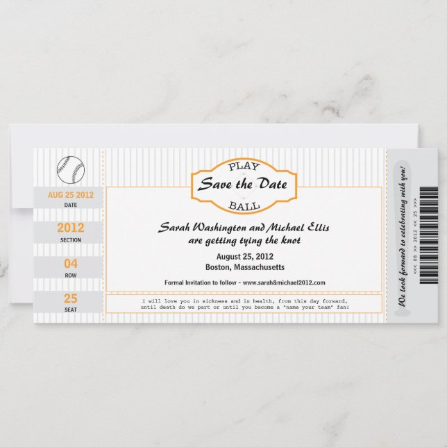 Baseball Ticket Save the Date (Front)