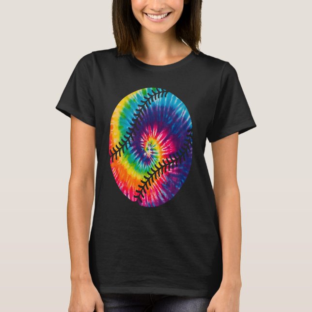 Baseball Tie Dye Rainbow Hippie Baseball Softball  T-Shirt (Front)
