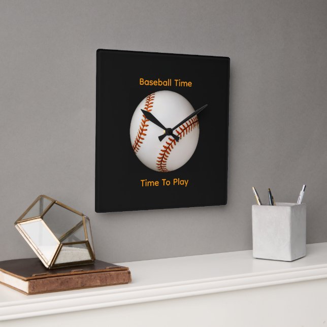 Baseball Time, Time  to Play Black  Square Wall Clock (Office)