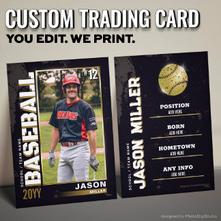 Baseball Trading Card, Baseball Player Card Gold  