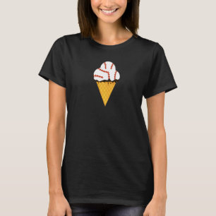 Baseball Triple Scoop Ice Cream Cone T-Shirt